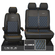 Load image into Gallery viewer, VW Transporter T6.1, T6, T5.1 Front 1+2 INKA Steel Badge Leatherette Tailored Seat Covers Black Fits Panel Van & Kombi
