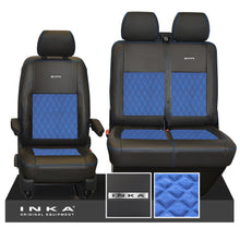 Load image into Gallery viewer, VW Transporter T6.1, T6, T5.1 Front 1+2 INKA Steel Badge Leatherette Suedetara Tailored Seat Covers Black Fits Panel Van & Kombi
