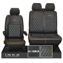 Load image into Gallery viewer, VW Transporter T6.1, T6, T5.1 Front 1+2 INKA Steel Badge Leatherette Tailored Seat Covers Black Fits Panel Van & Kombi