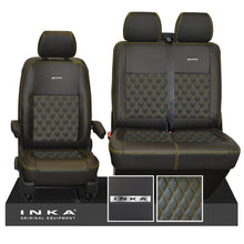 Load image into Gallery viewer, VW Transporter T6.1, T6, T5.1 Front 1+2 INKA Steel Badge Leatherette Tailored Seat Covers Black Fits Panel Van & Kombi