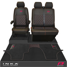 Load image into Gallery viewer, New VW Transporter T6.1, T6, T5.1 Front 1+2 Bentley Diamond Quilt Tailored Leatherette Seat Covers & Matching Tailored Floor Mat Black
