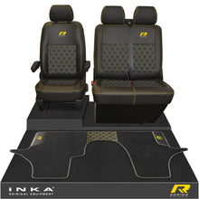 Load image into Gallery viewer, New VW Transporter T6.1, T6, T5.1 Front 1+2 Bentley Diamond Quilt Tailored Leatherette Seat Covers & Matching Tailored Floor Mat Black
