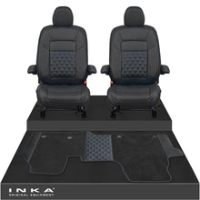 Load image into Gallery viewer, New VW Transporter T7 Panel Van INKA Front Bentley Leatherette Tailored Seat Covers & Matching Tailored Floor Mat Black MY25 Onwards