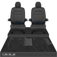 Load image into Gallery viewer, New VW Transporter T7 Panel Van INKA Front Bentley Leatherette Tailored Seat Covers & Matching Tailored Floor Mat Black MY25 Onwards