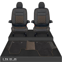 Load image into Gallery viewer, New VW Transporter T7 Panel Van INKA Front Bentley Leatherette Tailored Seat Covers & Matching Tailored Floor Mat Black MY25 Onwards