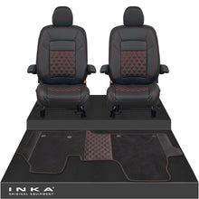 Load image into Gallery viewer, New VW Transporter T7 Panel Van INKA Front Bentley Leatherette Tailored Seat Covers & Matching Tailored Floor Mat Black MY25 Onwards