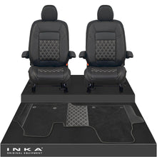 Load image into Gallery viewer, New VW Transporter T7 Panel Van INKA Front Bentley Leatherette Tailored Seat Covers & Matching Tailored Floor Mat Black MY25 Onwards