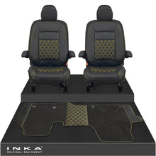Load image into Gallery viewer, New VW Transporter T7 Panel Van INKA Front Bentley Leatherette Tailored Seat Covers & Matching Tailored Floor Mat Black MY25 Onwards