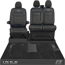 Load image into Gallery viewer, New VW Transporter T7 Panel Van INKA Front Bentley Leatherette Tailored Seat Covers & Matching Tailored Floor Mat Black MY25 Onwards - R-Series Embroidery