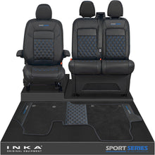 Load image into Gallery viewer, New VW Transporter T7 Panel Van INKA Front Bentley Leatherette Tailored Seat Covers & Matching Tailored Floor Mat Black MY25 Onwards - Sport-Series Embroidery