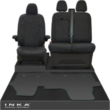 Load image into Gallery viewer, New VW Transporter T7 Panel Van INKA Front Set Tailored Waterproof Seat Covers & Tailored Rubber Mat Black MY25 Onwards