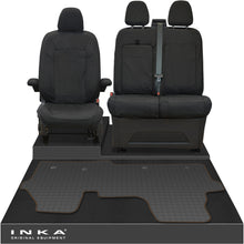 Load image into Gallery viewer, New VW Transporter T7 Panel Van INKA Front Set Tailored Waterproof Seat Covers & Tailored Rubber Mat Black MY25 Onwards