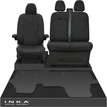 Load image into Gallery viewer, New VW Transporter T7 Panel Van INKA Front Set Tailored Waterproof Seat Covers & Tailored Rubber Mat Black MY25 Onwards