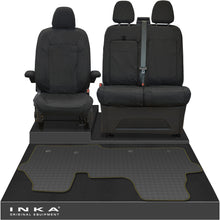 Load image into Gallery viewer, New VW Transporter T7 Panel Van INKA Front Set Tailored Waterproof Seat Covers & Tailored Rubber Mat Black MY25 Onwards