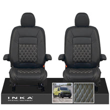 Load image into Gallery viewer, New VW Transporter T7 Panel Van INKA Front Bentley Leatherette Tailored Seat Covers Set Black MY25 Onwards