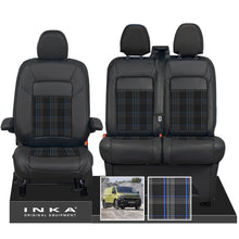 Load image into Gallery viewer, New VW Transporter T7 Panel Van INKA Front Leatherette Tartan Tailored Seat Covers Set Black MY25 Onwards