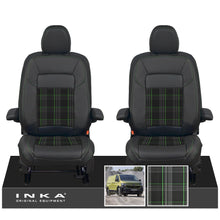Load image into Gallery viewer, New VW Transporter T7 Panel Van INKA Front Leatherette Tartan Tailored Seat Covers Set Black MY25 Onwards