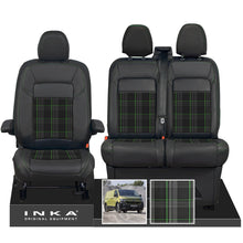 Load image into Gallery viewer, New VW Transporter T7 Panel Van INKA Front Leatherette Tartan Tailored Seat Covers Set Black MY25 Onwards