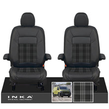 Load image into Gallery viewer, New VW Transporter T7 Panel Van INKA Front Leatherette Tartan Tailored Seat Covers Set Black MY25 Onwards