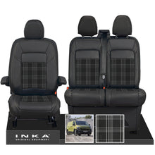 Load image into Gallery viewer, New VW Transporter T7 Panel Van INKA Front Leatherette Tartan Tailored Seat Covers Set Black MY25 Onwards