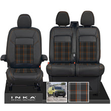 Load image into Gallery viewer, New VW Transporter T7 Panel Van INKA Front Leatherette Tartan Tailored Seat Covers Set Black MY25 Onwards