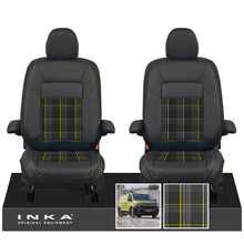 Load image into Gallery viewer, New VW Transporter T7 Panel Van INKA Front Leatherette Tartan Tailored Seat Covers Set Black MY25 Onwards