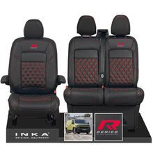 Load image into Gallery viewer, New VW Transporter T7 Panel Van INKA Front Bentley Leatherette Tailored Seat Cover Set Black MY25 Onwards - R-Series Embroidery