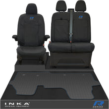 Load image into Gallery viewer, New VW Transporter T7 Panel Van INKA Front Set Tailored Waterproof Seat Covers & Tailored Rubber Mat Black MY25 Onwards