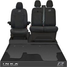 Load image into Gallery viewer, New VW Transporter T7 Panel Van INKA Front Set Tailored Waterproof Seat Covers & Tailored Rubber Mat Black MY25 Onwards