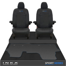 Load image into Gallery viewer, New VW Transporter T7 Panel Van INKA Front Set Tailored Waterproof Seat Covers & Tailored Rubber Mat Black MY25 Onwards