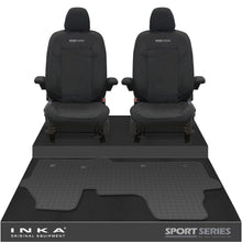 Load image into Gallery viewer, New VW Transporter T7 Panel Van INKA Front Set Tailored Waterproof Seat Covers & Tailored Rubber Mat Black MY25 Onwards