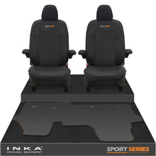 Load image into Gallery viewer, New VW Transporter T7 Panel Van INKA Front Set Tailored Waterproof Seat Covers & Tailored Rubber Mat Black MY25 Onwards