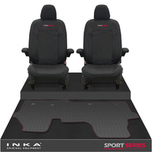 Load image into Gallery viewer, New VW Transporter T7 Panel Van INKA Front Set Tailored Waterproof Seat Covers & Tailored Rubber Mat Black MY25 Onwards