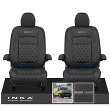 Load image into Gallery viewer, New VW Transporter T7 Panel Van INKA Front Bentley Leatherette Tailored Seat Cover Set Black MY25 Onwards