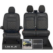 Load image into Gallery viewer, New VW Transporter T7 Panel Van INKA Front Bentley Leatherette Tailored Seat Cover Set Black MY25 Onwards