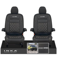 Load image into Gallery viewer, New VW Transporter T7 Panel Van INKA Front Bentley Leatherette Tailored Seat Cover Set Black MY25 Onwards