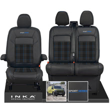 Load image into Gallery viewer, New VW Transporter T7 Panel Van INKA Front Leatherette Tartan Tailored Seat Cover Set Black MY25 Onwards