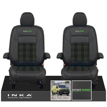 Load image into Gallery viewer, New VW Transporter T7 Panel Van INKA Front Leatherette Tartan Tailored Seat Cover Set Black MY25 Onwards