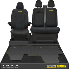 Load image into Gallery viewer, New VW Transporter T7 Panel Van INKA Front Set Tailored Waterproof Seat Covers & Tailored Rubber Mat Black MY25 Onwards