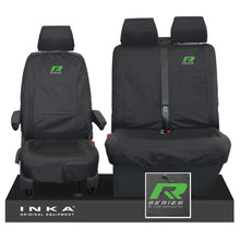 Load image into Gallery viewer, VW Transporter T6.1,T6,T5.1 INKA Front Set 1+2 Tailored Waterproof Seat Covers Black - R-Series Embroidery