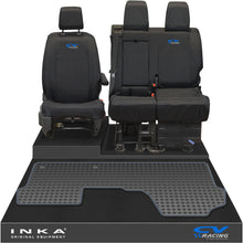 Load image into Gallery viewer, Vauxhall Opel Vivaro INKA Front 1+2 Tailored Waterproof Seat Covers & Tailored Rubber Mat Black MY19 to Present - CV Racing Embroidery
