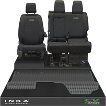 Load image into Gallery viewer, Vauxhall Opel Vivaro INKA Front 1+2 Tailored Waterproof Seat Covers & Tailored Rubber Mat Black MY19 to Present - CV Racing Embroidery