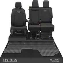Load image into Gallery viewer, Vauxhall Opel Vivaro INKA Front 1+2 Tailored Waterproof Seat Covers & Tailored Rubber Mat Black MY19 to Present - CV Racing Embroidery