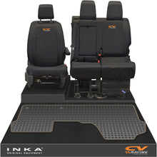 Load image into Gallery viewer, Vauxhall Opel Vivaro INKA Front 1+2 Tailored Waterproof Seat Covers & Tailored Rubber Mat Black MY19 to Present - CV Racing Embroidery