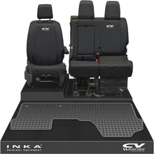 Load image into Gallery viewer, Vauxhall Opel Vivaro INKA Front 1+2 Tailored Waterproof Seat Covers & Tailored Rubber Mat Black MY19 to Present - CV Racing Embroidery