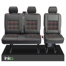 Load image into Gallery viewer, VW Transporter T6, T6.1 Rear 2+1 INKA Tailored Matt Black Leatherette Covers with GTi Tartan Centres