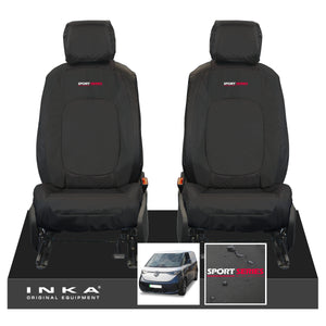 VW ID Buzz Cargo Front 1+1 INKA Tailored Waterproof Seat Covers Black with Embroidery MY22 onwards