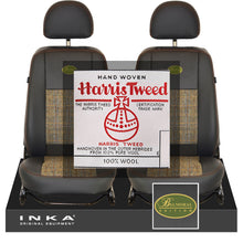 Load image into Gallery viewer, Land Rover Defender L316 INKA Front 1+1 Tailored Leatherette Seat Covers Ebony Black &amp; Harris Tweed MY07-16 With Embroidery
