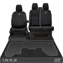 Load image into Gallery viewer, Ford Transit Custom INKA Front 1+2 Tailored Waterproof Seat Covers &amp; Tailored Rubber Mat Black MY-12-23 (Choice of 7 Colours) - S-TECH Embroidery
