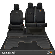 Load image into Gallery viewer, Ford Transit Custom INKA Front 1+2 Tailored Waterproof Seat Covers &amp; Tailored Rubber Mat Black MY-12-23 (Choice of 7 Colours) - S-TECH Embroidery
